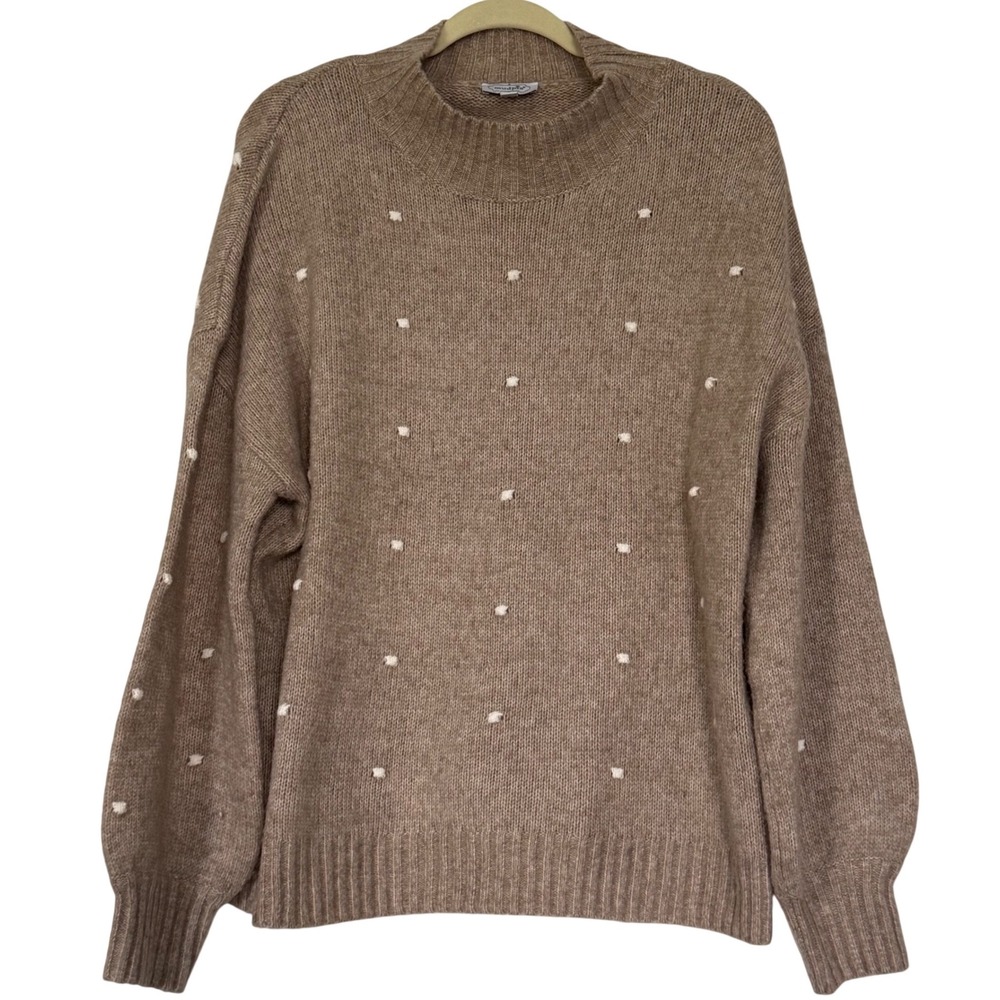 Mud Pie‎ Sweater S/M Beige Polka Dot Knit Crewneck Womens Cozy Soft
